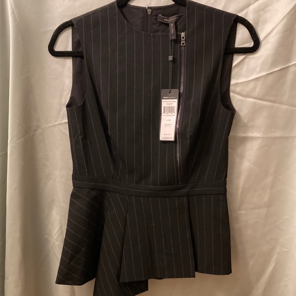 NWT BCBGMaxAzria Black Pinstripe Sleeveless Peplum Carlynn Top XS Bloomingdale’s - Picture 1 of 14